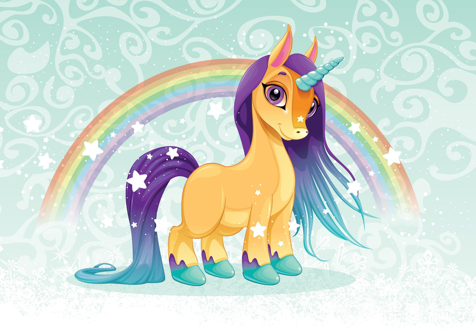 Детски Флис Фототапет UNICORN- Еднорог и дъга 